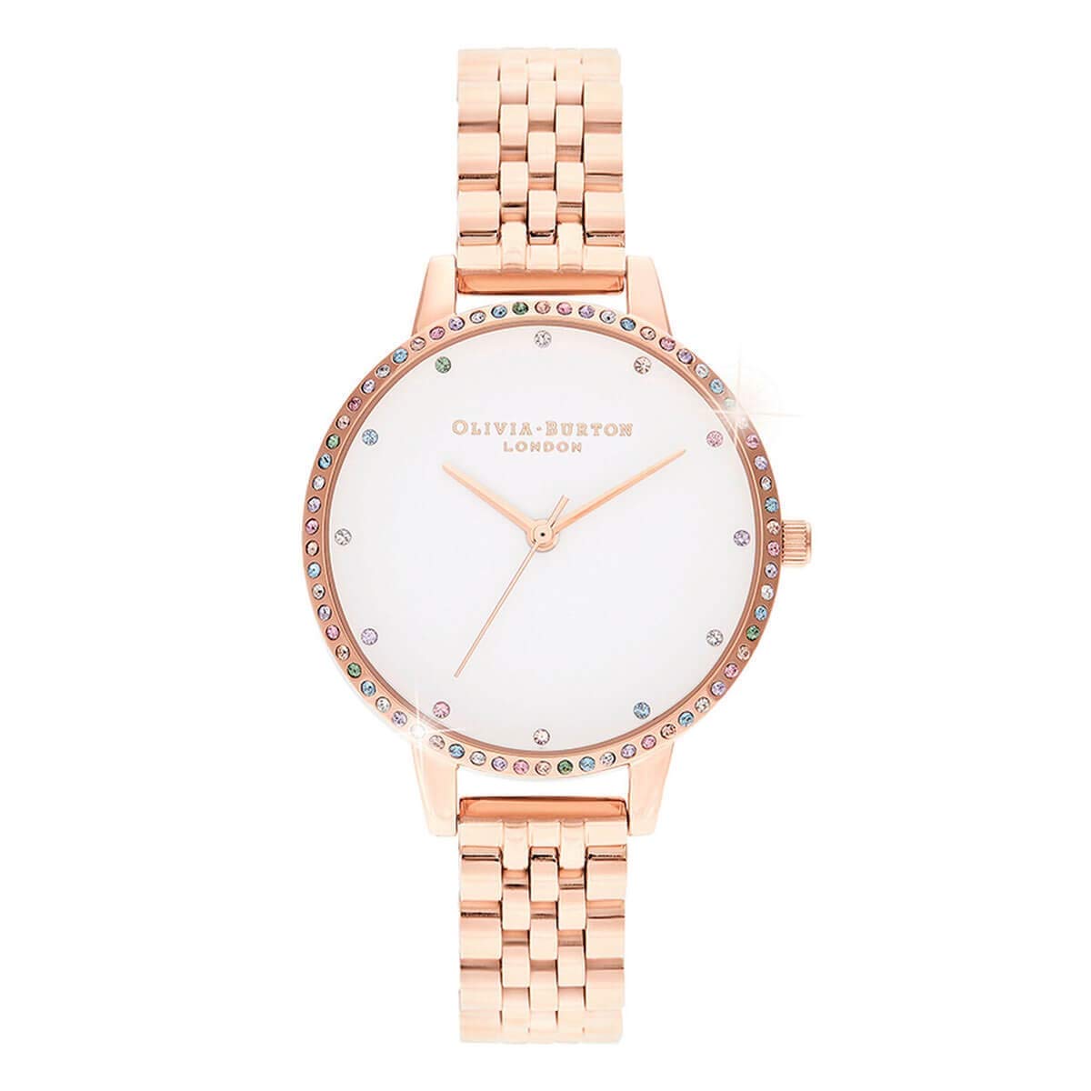 Olivia burton Rainbow Qtz Basic White & Stone Round Dial Womens Watch|Ionic Plated Rose Gold Steel Material|Gold Color Band - OB16RB21 (B084JLS87F) Amazon Price History, Amazon Price Tracker