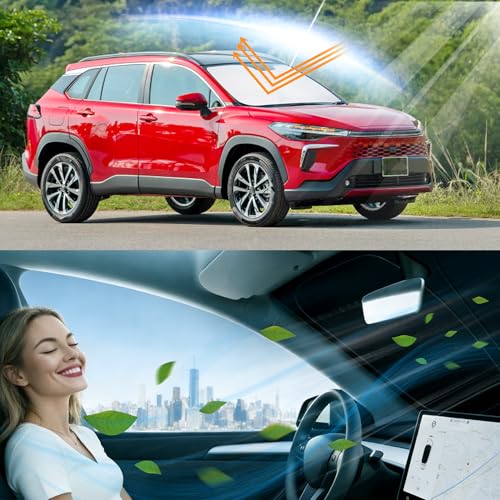 Image of Windshield Sun Shade for 2022-2026 Corolla Cross(Not for Corolla) Toyota | Full covered for windshield, Block UV Rays, Heat Reduction, Easy to install, Keeps Car Cooler