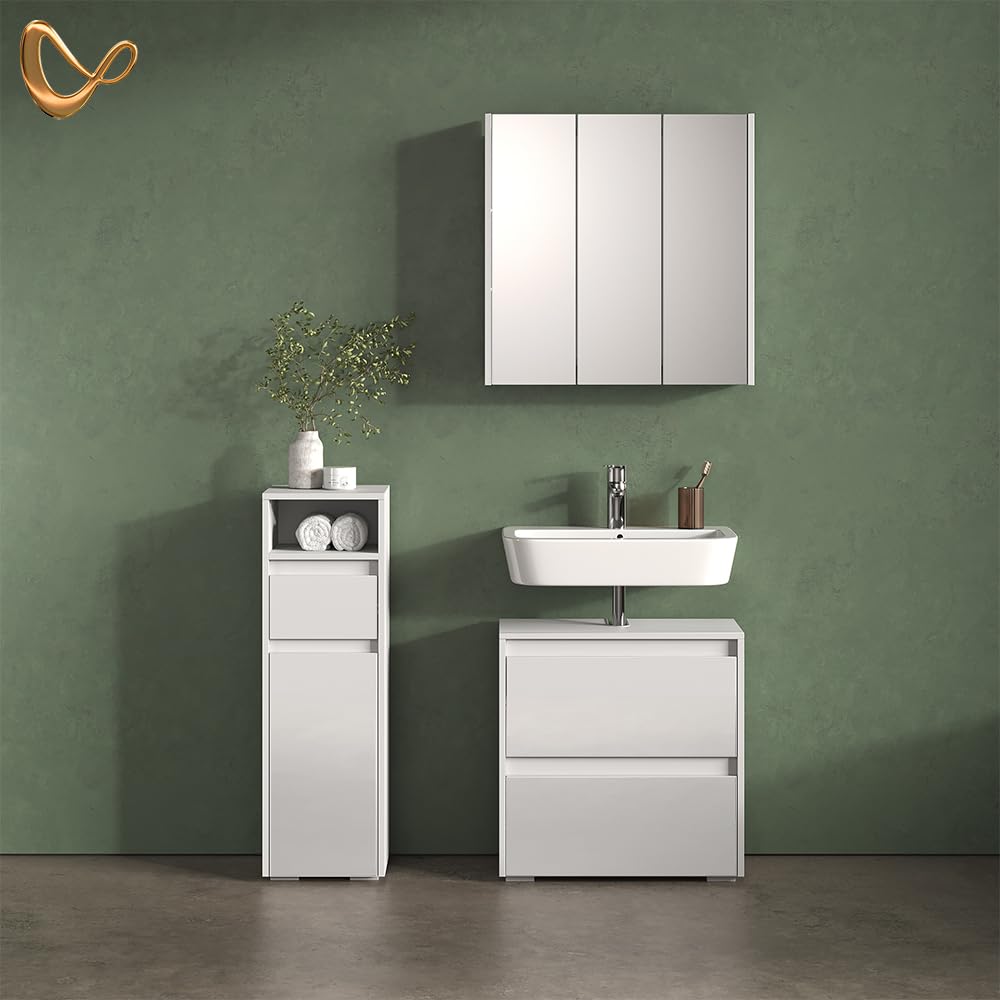 Livinity Meuble de Rangement de Salle de Bain Savuto, Blanc, 30.2x96.3cm