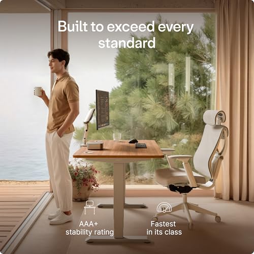 Image of Desktronic HomePro Standing Desk 48x24 - Made in Europe, Ergonomic Sit Stand Home Office Desk, Electric Height Adjustable, Dual Motor, USB & USB-C Charging, Wobble-Free, Touchscreen, 3 Memory Presets