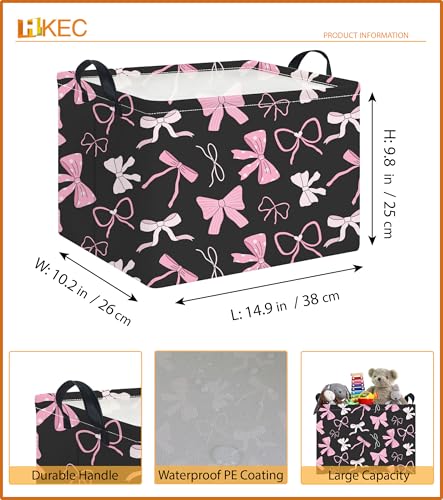 Image of Rectangle Storage Basket with Handles,Collapsible Storage Bin,Books Box,Gift Basket(Bowknot)