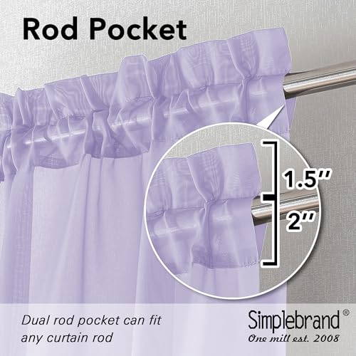 Image of Simplebrand Lavender Sheer Curtains 96 Inches Long, Light Filtering Light Purple Rod Pocket Solid Color Window Sheer Curtain Panels, Elegant Curtains & Drapes for Living Room, Bedroom 2 Panels, 42 inch W