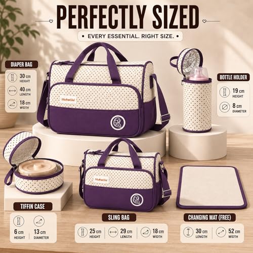 Image of Diaper Tote Bag Set for Mothers for Travel | Shoulder Side Diaper Tote Baby Bag with Changing Station & Insulated Pockets | Waterproof Maternity Diaper Bag for Baby & Mom | 24 L,12 Pockets