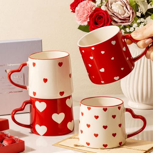 Bokon 4 Pcs Valentines Coffee Mugs 12 oz Heart...
