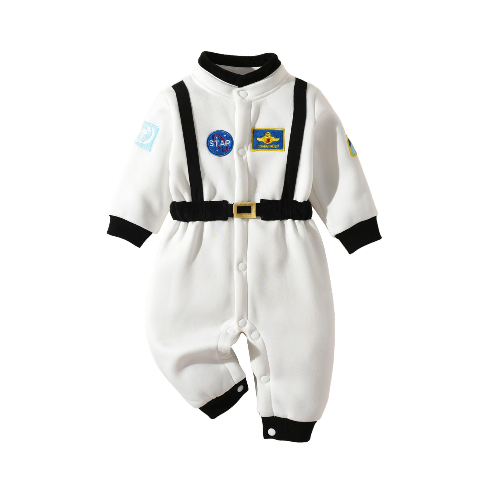 BABWWNIX Astronaut Costume for Kids Long Sleeve Fleece Jumpsuit Novelty Cosplay Party Halloween Dress Up Romper Clothes (White, 2-3T)