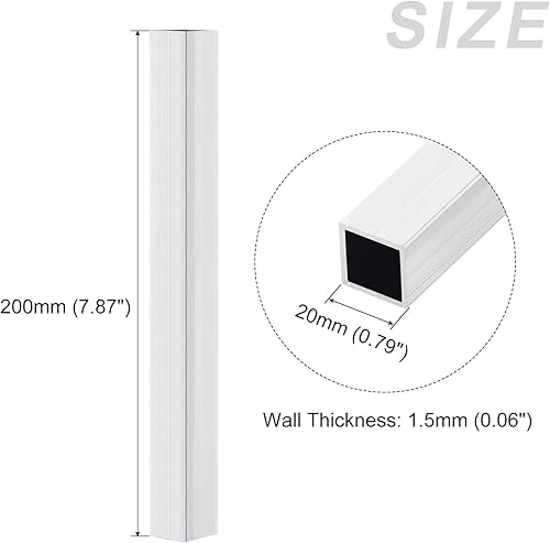Miniatura 7 de METALLIXITY Tubo cuadrado de aluminio (0.315 in x 0.315 in x 0.039 in x 11.811 in) 4 piezas, tubo de aluminio 6063 - para muebles del hogar,