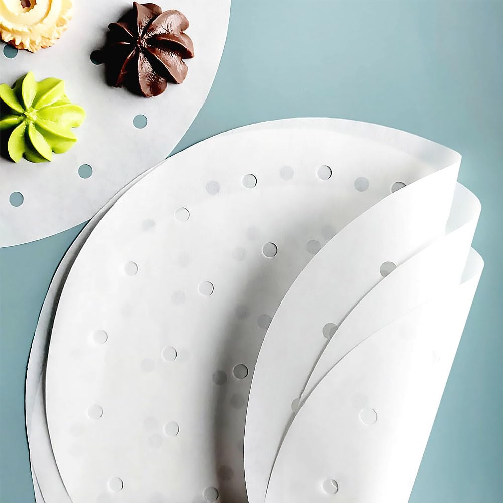 25 cm Backpapier für Heißluftfritteuse, 50 Stück Rund Antihaft Pergament für Dim Sum, Dampfgarer, Bambusdämpfer, Steamer Liner