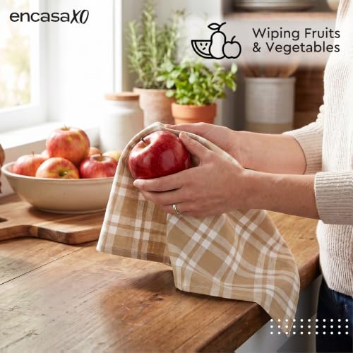 Image of Encasa XO Kitchen Towels Cotton Pack of 4 | 70x45 cm, Franca Beige Combo - Dish Cloths | Highly Absorbent Cleaning & Wiping Cloths for Kitchen | Reusable Tea Towels