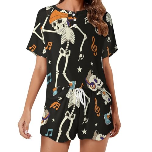Pyjama squelette femme short et manches courtes pour l'été