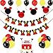 Produktbild Mickey Mouse Themed Geburtstag Dekorationen, schwarz rot Mickey Paper Honeycomb Balls, Happy Birthday Banner, Cake Topper für Mickey Mouse Themenparty