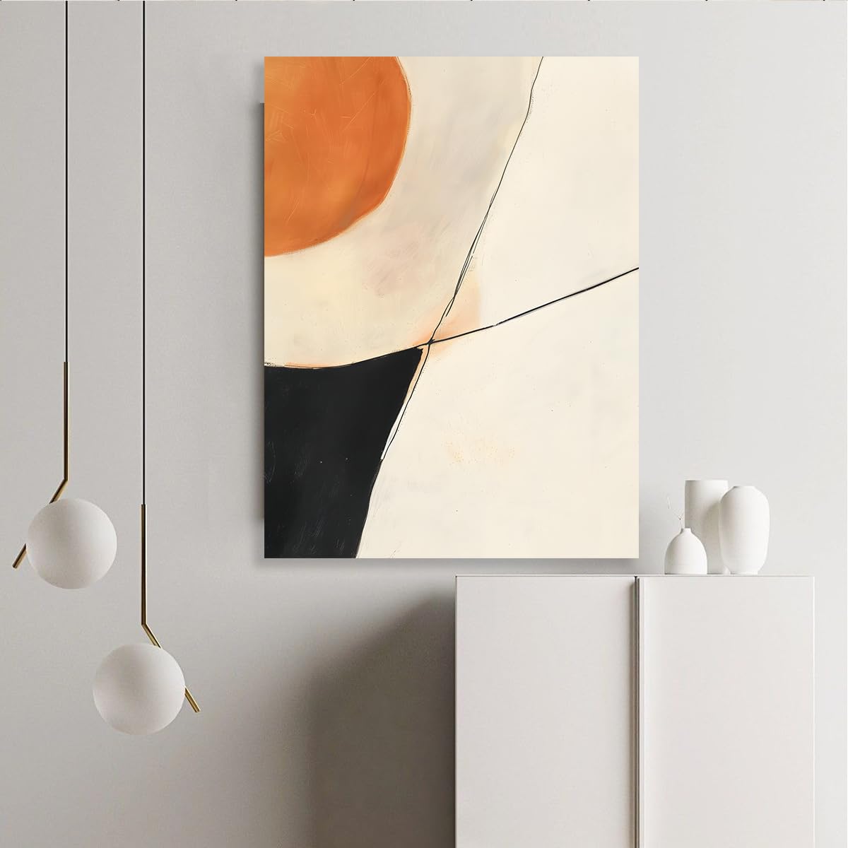 TOANGWALL Pomarańczowy Czarny Płótno Ścienne Beżowy Geometryczny Minimalistyczny Malarstwo Abstrakcyjne Linia Teksturowana Oprawiona Grafika Mural Plakat Obrazy Do Salonu Sypialni Kuchni Dekoracji