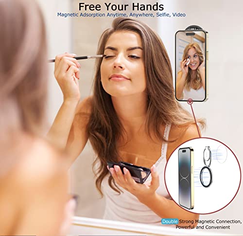Image of Doflyesky Magnetic Phone Grip Holder Kickstand, Gym Double Adjustable Finger Ring Grip and Stand, Compatible with PopSockets MagSafe Ring Removable for iPhone (Silver)