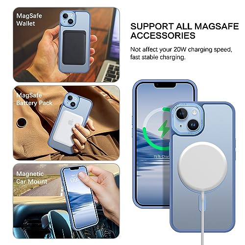 Image of BENTOBEN Magnetic iPhone 13 /14 Case, Translucent Matte Slim Shockproof Women Men Phone Cover, Blue, Compatible with MagSafe, 6.1 inches