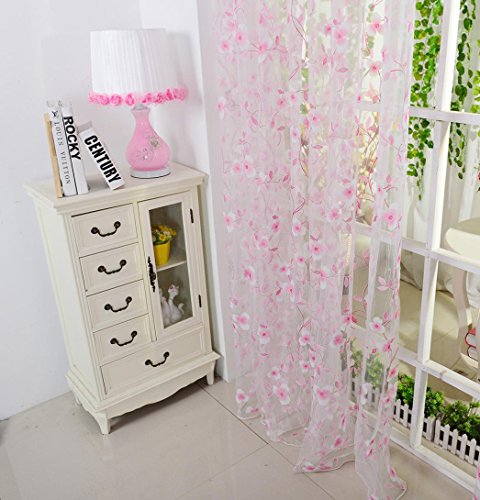 Ouneedu00ae Rideau Voilage Fenetre 200cm x 100cm Campagne Fleur Voile Chambre Deco (Rose)