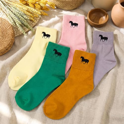Image of Eurzom 10 Pairs Socks Womens Crew Elastic Ankle Length Cotton Socks Aesthetic Cute Lightweight Low Cut Gifts for Women