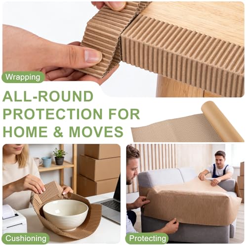 Image of Corrugated Cardboard Roll,196 x 17 Inches Corrugated Paper,Single Face Thick Cardboard Roll for DIY,Crafts,Gift Packaging,Moving,Shipping,Mailing,Modeling and Packaging Pads(Brown)