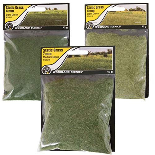 JCLSL Woodland Scenics HO Static Grass Variety Pack of 3 (FS617 FS622 and FS619)