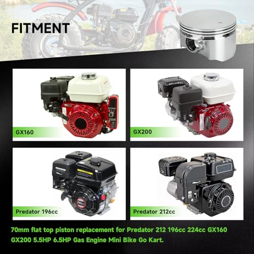 XlKOBY Racing 70mm Flat Top Piston and .550 Ring Kit Compatible with Predator 212cc 224cc GX160 GX200 6.5HP Engine Mini Bike Go Kart Performance Parts with Head Gasket & 18lb Valve Springs by XIKOBY - Image 5