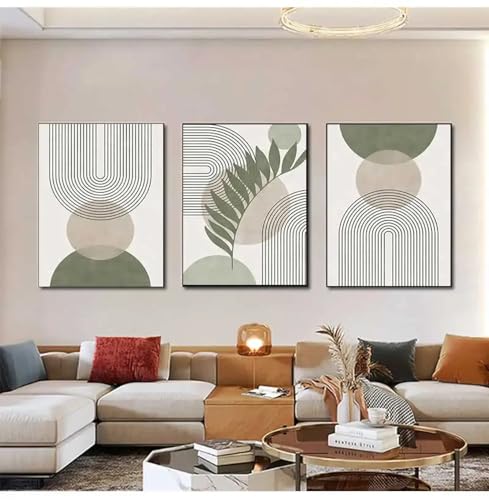 Art mural impressions sur toile décoration intérieur vert sauge géométrique
