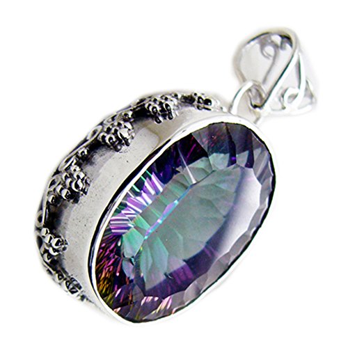 Collier mystic quartz argent et son pendentif charme vintage à lunette réglable