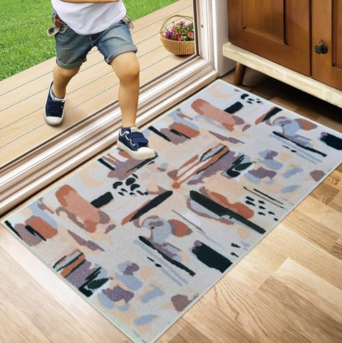 Fit Even Paint Door Mat - Stylish Super Soft Elegant Solid Coluor Texture Thick Washable Rug for Living Room Bedroom Carpet Mat (Beige & Rust, 50 x 80 cm)