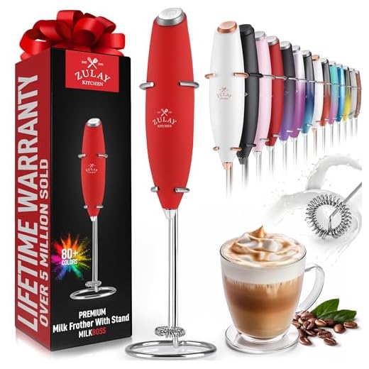 Zulay Powerful Milk Frother Handheld Foam Maker for Lattes - Whisk Drink Mixer for Coffee, Mini Foamer for Cappuccino, Frappe, Matcha, Hot Chocolate by Milk Boss (Cardinal Red)