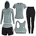 FRECINQ 5 Stück Damen Fitness Trainingsanzug Yoga Set Sportbekleidung Jogging Gym Pilates Sportbekleidung Zumba Tennisbekleidung (Grün #1, L)