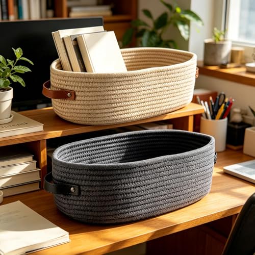 Cesta de cuerda de algodón para juguetes y ordenar la encimera sin caos 4