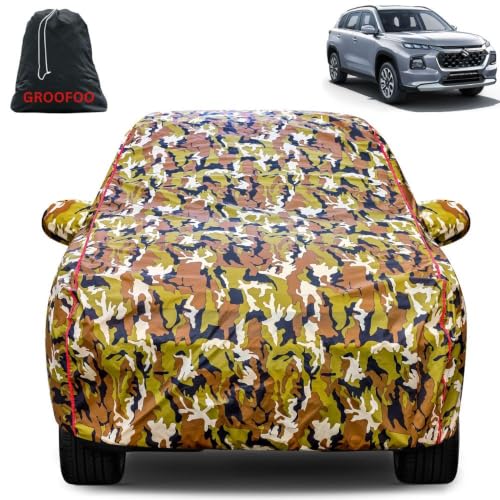 Image of Waterproof Car Body Cover with Mirror Pockets Compatible with Maruti Suzuki Grand Vitara Car Cover | Triple Stitch and UV & Dust Proof All-Weather Protection, (Army Red)