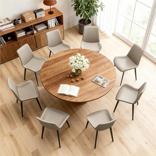 Image of Modern Dining Chairs Set of 8, PU Leather Dining Room Chairs, Upholstered Kitchen Chairs with Ergonomic Backrest & Sturdy Metal Legs, Perfect for Dining Room, Living Room, Light Grey