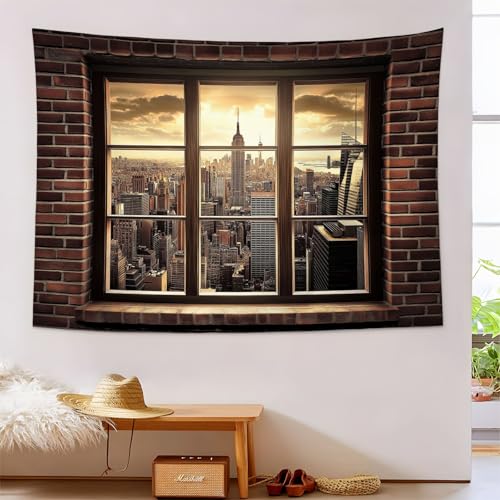 Tapiz decorativo de pared MULERN con diseño artístico de ventana y ladrillo, 150x130 cm 2