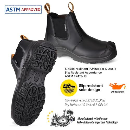 SAFETOE Safety Boots for Men Waterproof Work Boots Cow Leather Slip On Chelsea Composite Toe Cap Work Shoes Wide Fit4
