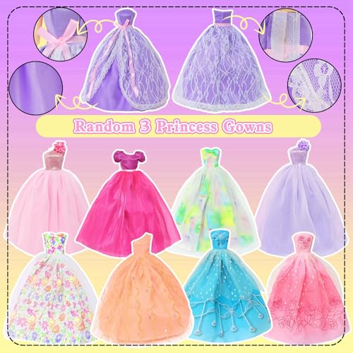 62Pcs Doll Clothes & Accessories - 3 Princess Wedding Gowns, 2 Evening and 5 Fashion Casual Dresses, 2 Tops Pants Outfits, 5 Slip Dresses, 2 Swimsuits, 10 Shoes & 10 Hangers for 11.5 Inch Girl Doll — view 2
