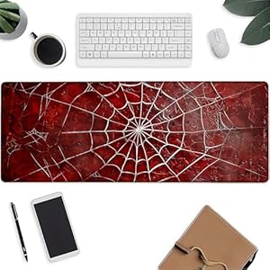 Mouse Pad，Spider Gaming Keyboard Mat，Web Red Laptop Computer Protector with Non-Slip Rubber Base，Large Extended MousePads Gifts for Desk Office Home，Deskmat Decor 31.5″ x 11.8″
