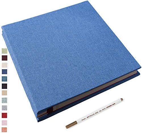 Yopih Self Adhesive Photo Album 28*27cm Magnetic Scrapbook Album 40 Magnetic Double Sided Pages Linen Hardcover with A Metallic Pen DIY Anniversary Memory Book for Baby Wedding Family