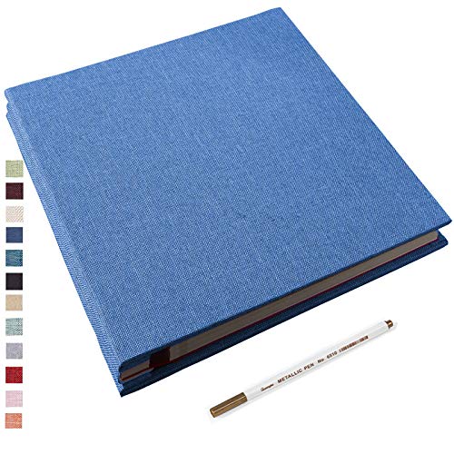 Yopih Álbum de Fotos Autoadhesivo 28 * 27cm Álbum de Recortes Magnético Álbum 40 Páginas Magnéticas de Doble Cara Lino Tapa Dura Libro de Recuerdos de Aniversario de Bricolaje con una Pluma Metálica