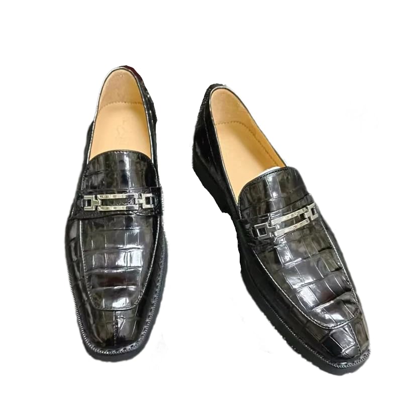 Auténticos zapatos de vestir de piel de cocodrilo exótica para hombres de negocios, puntera cuadrada, mocasines de vestir de piel de cocodrilo auténtica para hombre