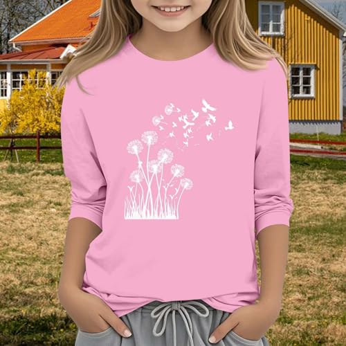 Kids Girls Casual 3/4 Sleeve T-Shirts Sunflower Pattern Round Neck Basic Tees Girls Summer Dress Tops4