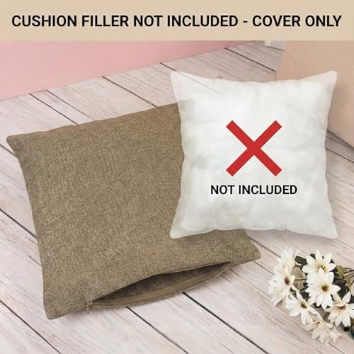 Image of CASA-NEST Linen Embroidery Cushion Cover, Size -16x16 inch, Pack of 2 pc, Decorative Sofa Cushion (Cream, 2)