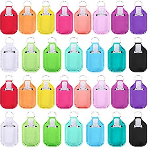Duufin 60 Pieces Hand Sanitizer Keychain Holders Empty Travel Bottles Set Including 30 Pieces Reusable Clear Bottles and 30 Pieces Hand Sanitizer Holder for Backpack and Purse Cover