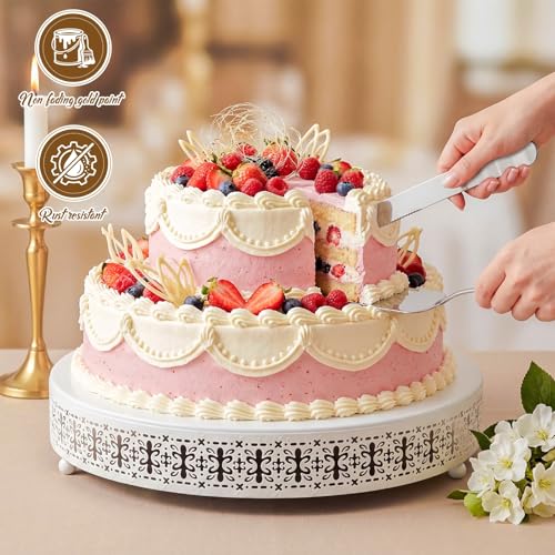 Wenqik White Cake Stand 20 Inch Metal Round Cupcake Dessert Stand with Cake Cutting, Spatula Cookies Cupcake Pastry Display Candy Holder Fruit Serving Tray for Wedding Birthday Party by Wenqik - Image 4