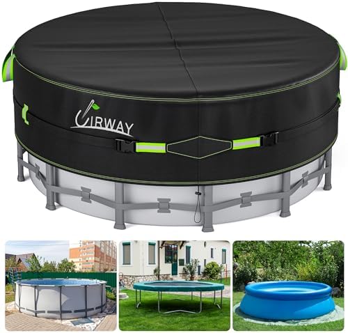 UIRWAY 21 Ft Round Pool Cover with Reflective Strips, Swimming Pool Cover for Above Ground Pools, Solar Covers Including Rope Tie and Luminous Ground Nails, PU Tarp Snug Fit for UV Protected