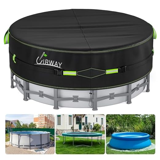 UIRWAY 488 cm Poolabdeckung, 420D Winterabdeckung für oberirdische Pools, Uv-Schutz Pool Abdeckplane Mit Kordelzug Und BodennäGeln FüR StabilitäT Und Einfache Installation