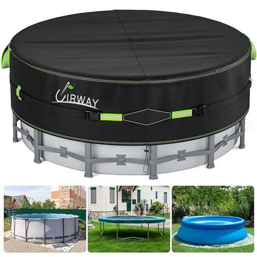 UIRWAY 12 Ft Round Pool Cover with Reflective Strips, Swimming Pool Cover for Above Ground Pools, Solar Covers Including Rope Tie and Luminous Ground Nails, PU Tarp Snug Fit for UV Protected by UIRWAY - Used condition - CA$50.72