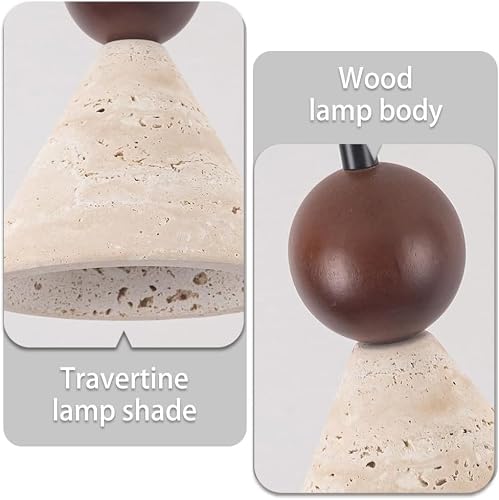 KAJYLFAST Vintage Natural Stone Lamp Body Pendant Light with E26/E27 Wood Base Pendant Lamp 7.0in Bedside Decorative Hanging Light [5]