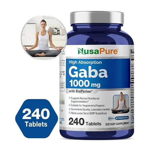 NusaPure GABA 1000 mg 240 Tablets (Vegan, Non-GMO, Gluten-Free) Bioperine