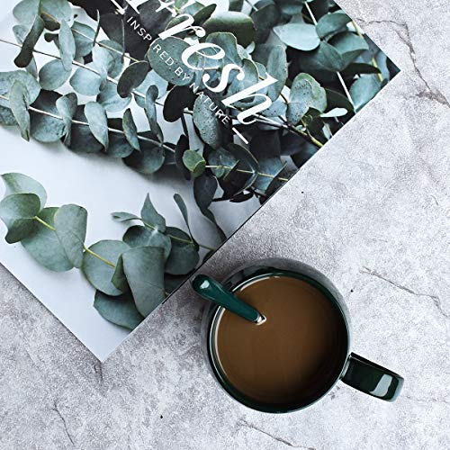Bosmarlin Ceramic Coffee Mug With Spoon, Green Tea Cup For Office And Home, Dishwasher And Microwave Safe, 14 Oz, 1 Pack (Green(Glossy)) #TOP4