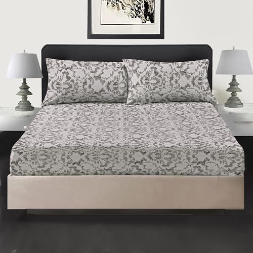 Image of Printed Floral Single Fitted Sheet 100% Egyptian Cotton 400 Thread Count Extra Deep 30cm (12") Pocket Easy Care Machine Washable Soft & Breathable Luxury Bed Sheet