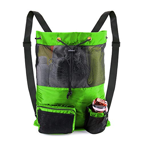 Mesh Drawstring Bag Backpack Swimming Pool Bag Nylon Washable Green