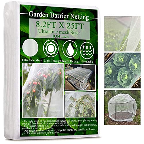 Garden Netting, Garden Mesh Netting Protection Ultra Fine Plant Cover, Plant Netting Garden Insect Netting Pest Barrier Greenhouse Row Cover For Protecting Vegetable Plants Fruits Flowers (8.2X25Ft) #TOP2